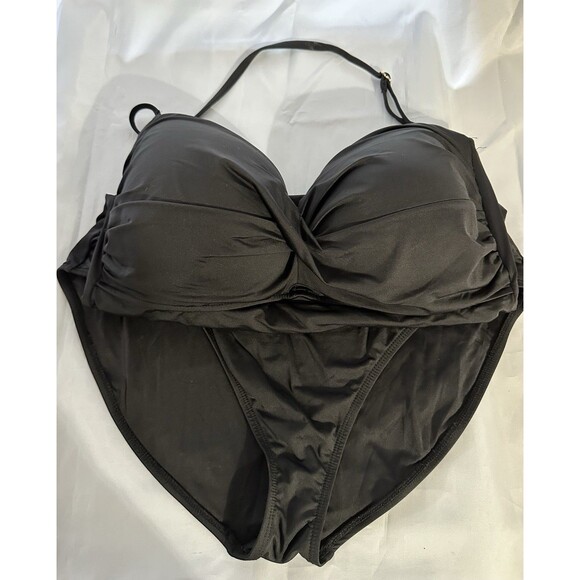 Anne Cole 1 Piece Black Swimsuit Bathing Suit Removable Strap Size 16 - Picture 3 of 9